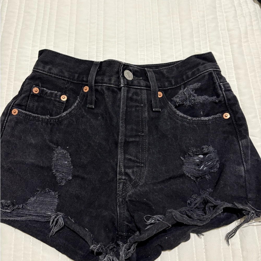 Levi's Black Ripped Jean Shorts